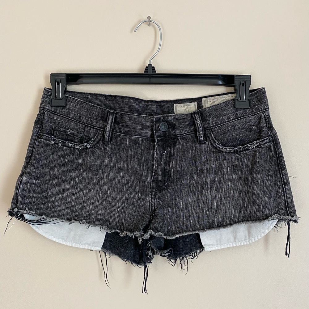 All Saints Distressed Jean Shorts with Frayed Hem Size 28” and 1.5” Inseam
